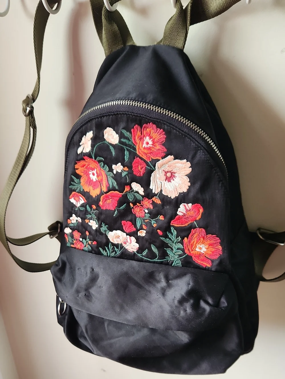 American Eagle Boho Embroidered Floral  backpack Black